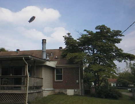 Goodyear blimp in flight over Lexington