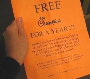announcement of Chick Fil A grand opening