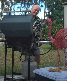 Dad and a grill and a flamingo