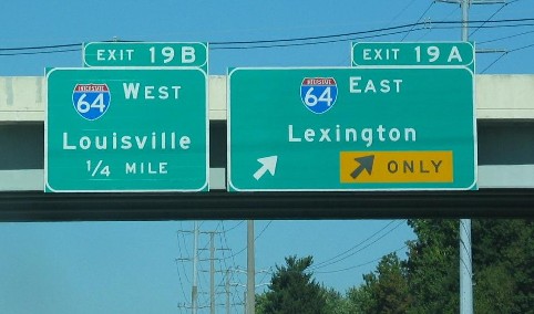 Louisville and Lexington signs on I 264