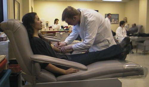 Rochelle giving blood in Feb 2003